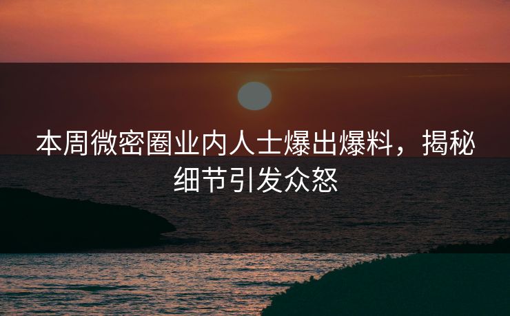 本周微密圈业内人士爆出爆料，揭秘细节引发众怒