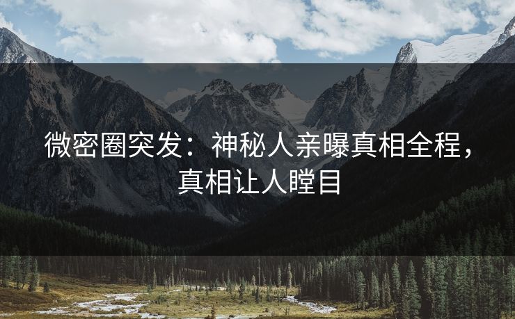 微密圈突发：神秘人亲曝真相全程，真相让人瞠目