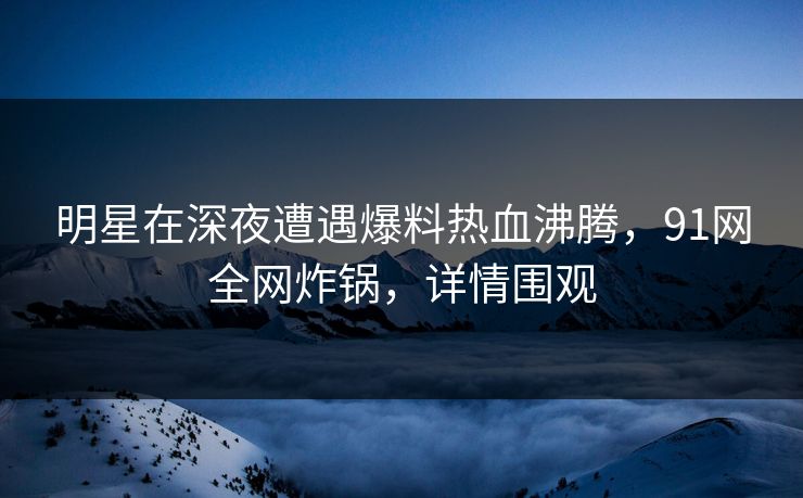 明星在深夜遭遇爆料热血沸腾，91网全网炸锅，详情围观