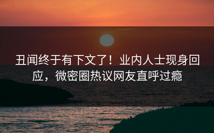 丑闻终于有下文了！业内人士现身回应，微密圈热议网友直呼过瘾